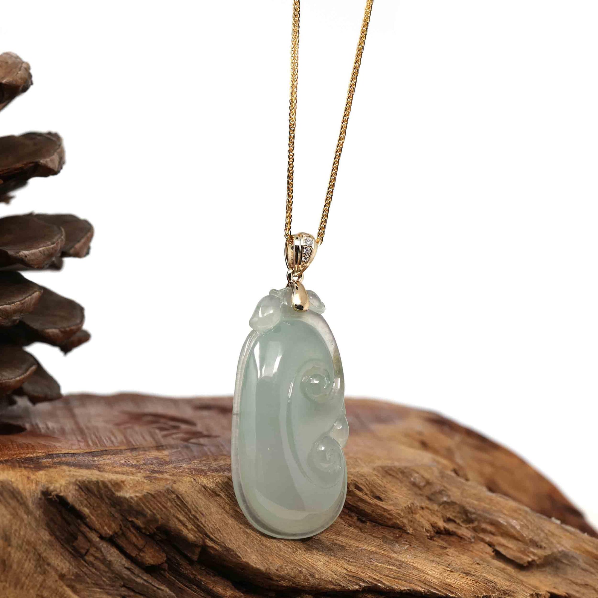 Baikalla Jewelry Jade Pendant Copy of Copy of Copy of Copy of Copy of Copy of 14k Yellow Gold Genuine Burmese Light Lavender Jadeite Happiness and Safety  (Fu & Pingan) Pendant Necklace