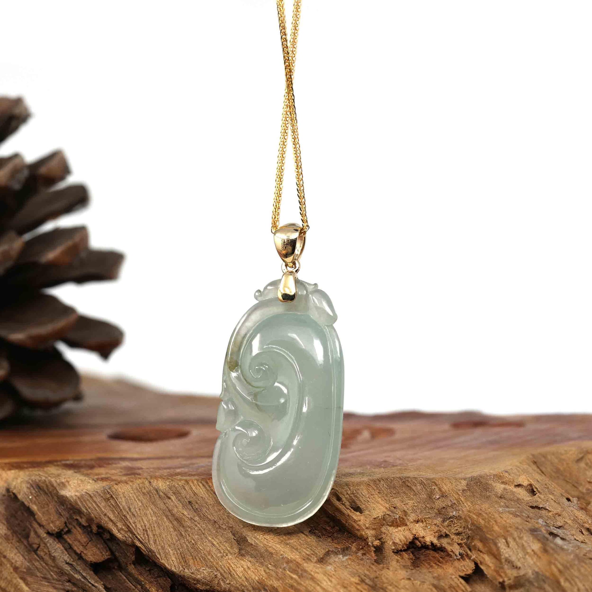 Baikalla Jewelry Jade Pendant Copy of Copy of Copy of Copy of Copy of Copy of 14k Yellow Gold Genuine Burmese Light Lavender Jadeite Happiness and Safety  (Fu & Pingan) Pendant Necklace