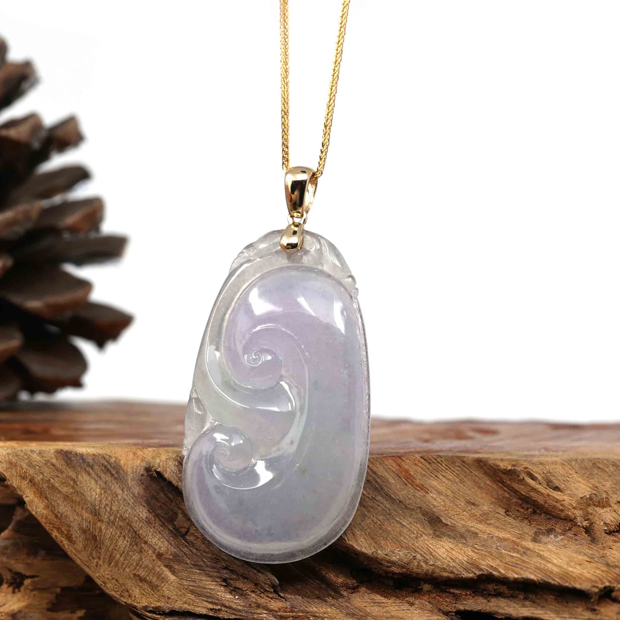 Baikalla Jewelry Jade Pendant Copy of Copy of 14k Yellow Gold Genuine Burmese Light Lavender Jadeite Happiness and Safety  (Fu & Pingan) Pendant Necklace