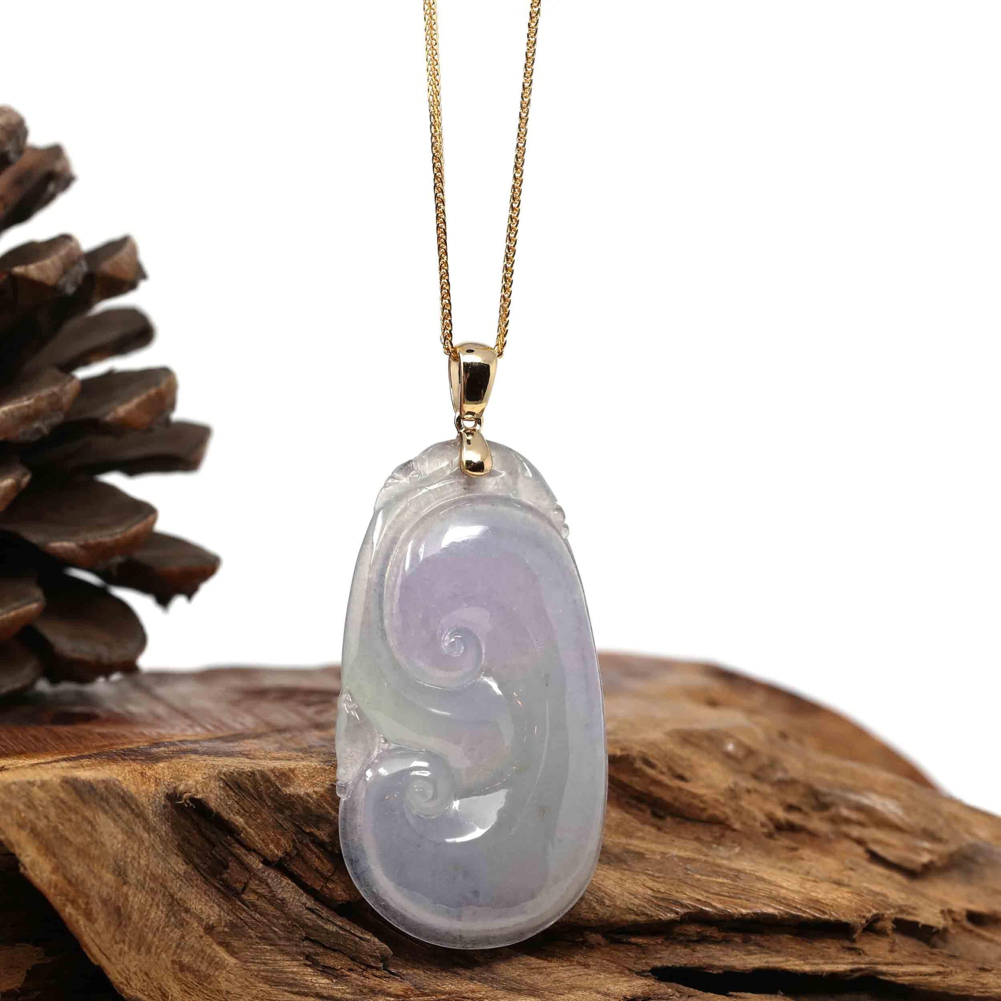 Baikalla Jewelry Jade Pendant Copy of Copy of 14k Yellow Gold Genuine Burmese Light Lavender Jadeite Happiness and Safety  (Fu & Pingan) Pendant Necklace