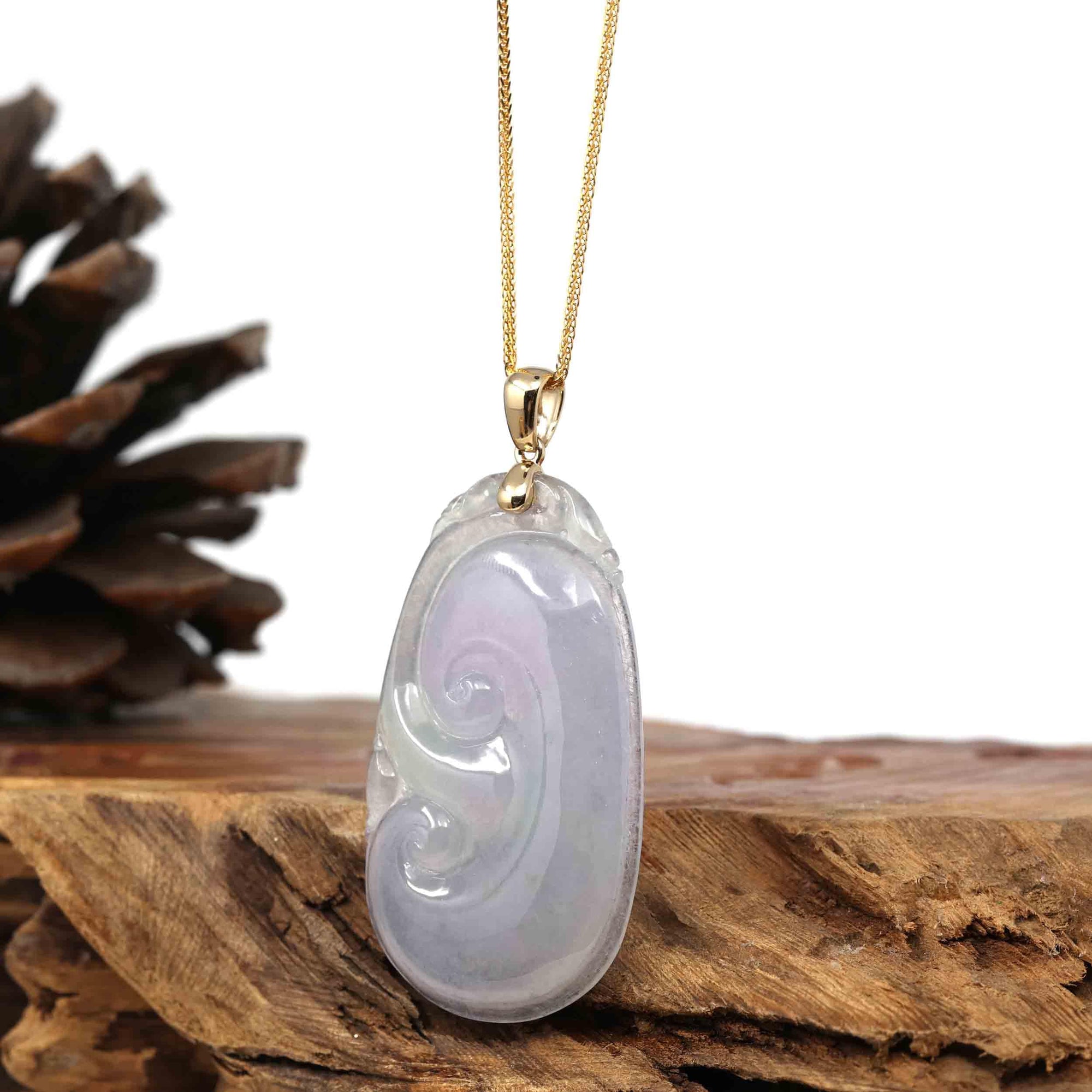 Baikalla Jewelry Jade Pendant Copy of Copy of 14k Yellow Gold Genuine Burmese Light Lavender Jadeite Happiness and Safety  (Fu & Pingan) Pendant Necklace