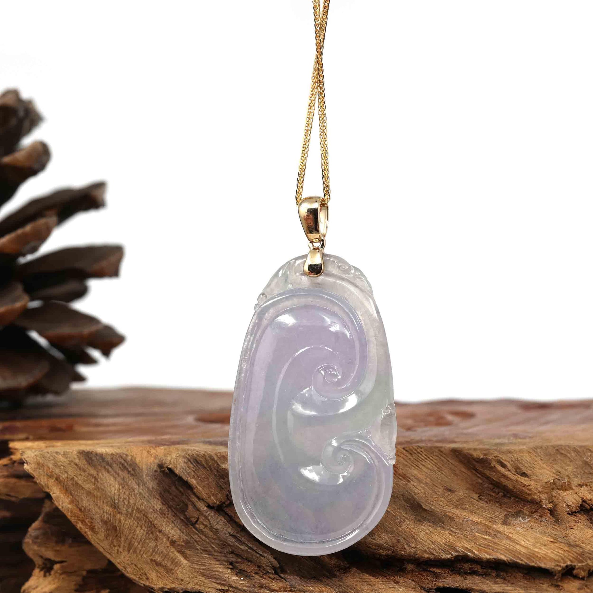 Baikalla Jewelry Jade Pendant Copy of Copy of 14k Yellow Gold Genuine Burmese Light Lavender Jadeite Happiness and Safety  (Fu &amp; Pingan) Pendant Necklace