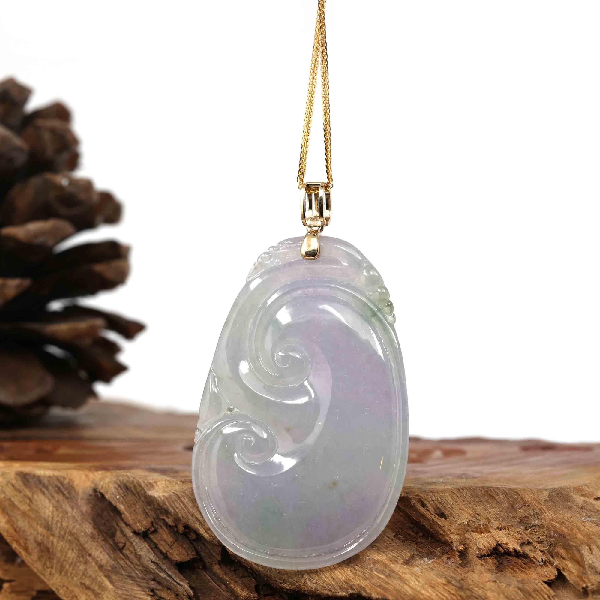 Baikalla Jewelry Jade Pendant Copy of 14k Yellow Gold Genuine Burmese Light Lavender Jadeite Happiness and Safety  (Fu &amp; Pingan) Pendant Necklace