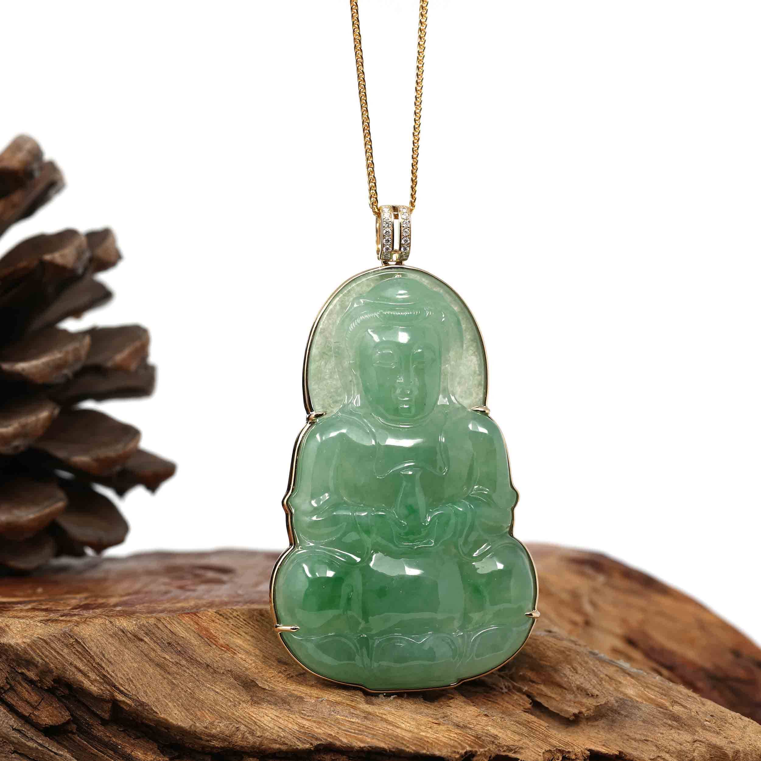 Burmese icy type A sold jadeite jade pendant.