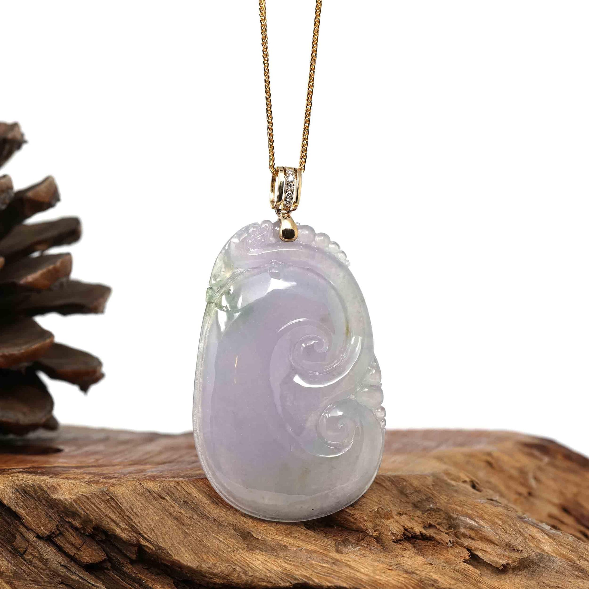 Baikalla Jewelry Jade Pendant Copy of Copy of Copy of Copy of Copy of 14k Yellow Gold Genuine Burmese Light Lavender Jadeite Happiness and Safety  (Fu &amp; Pingan) Pendant Necklace