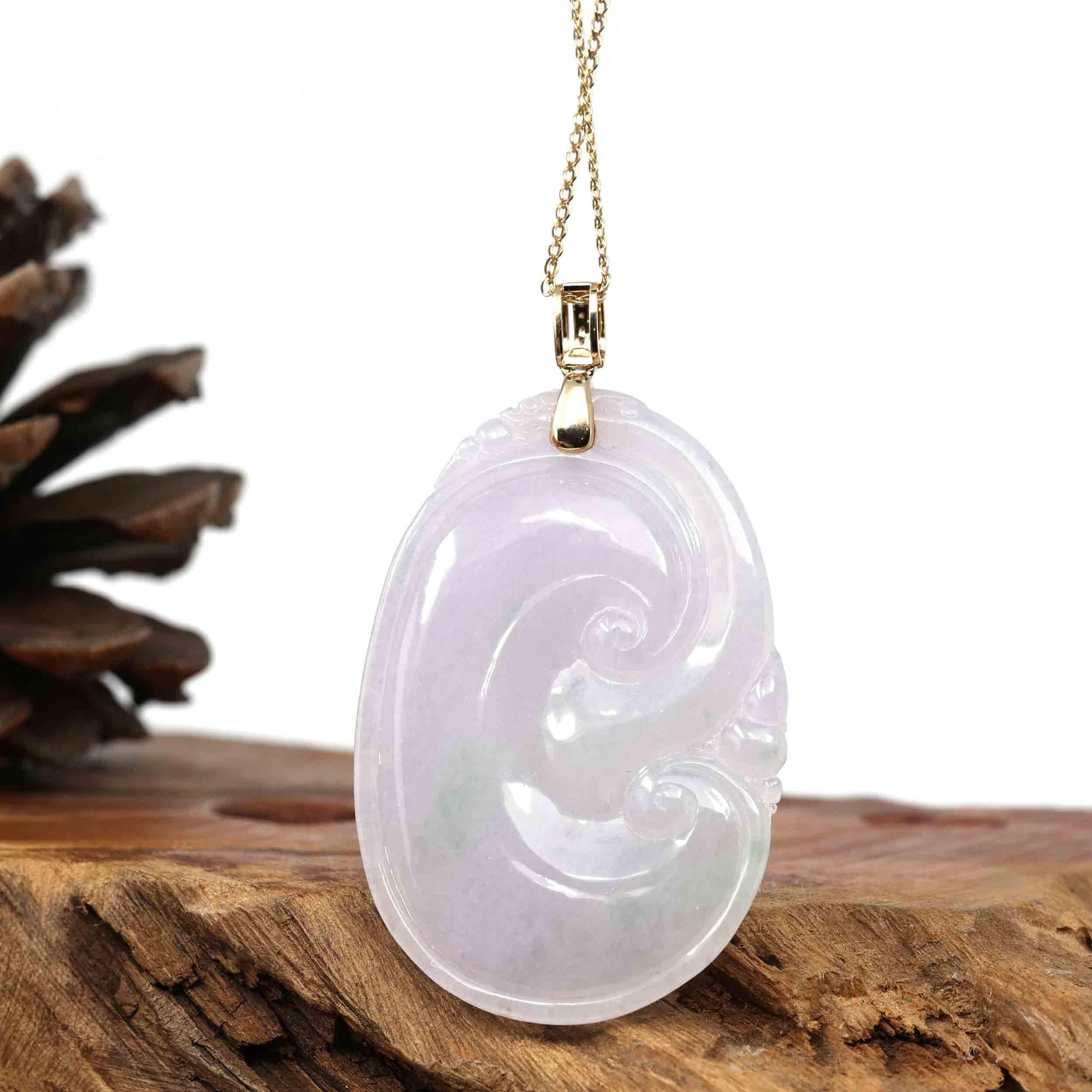 Baikalla Jewelry Jade Pendant Copy of Copy of Copy of 14k Yellow Gold Genuine Burmese Light Lavender Jadeite Happiness and Safety  (Fu &amp; Pingan) Pendant Necklace