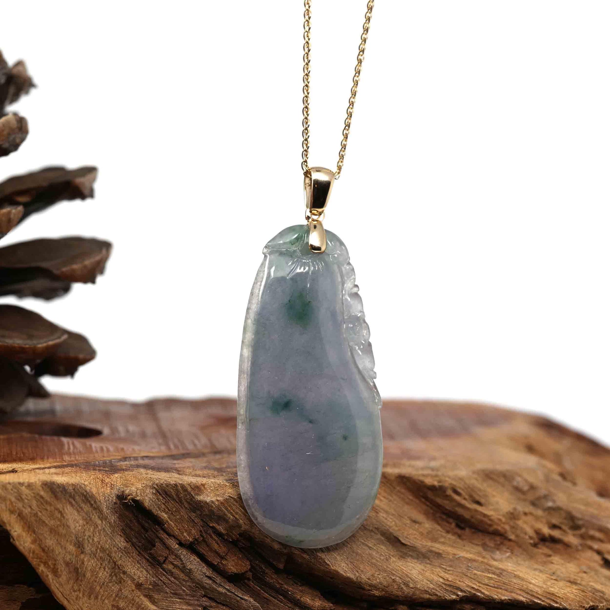 Baikalla Jewelry Jade Pendant Copy of Natural Ice Lavender Jadeite Jade Shou Tao ( Longevity Peach ) Necklace With 14k Yellow Gold Bail