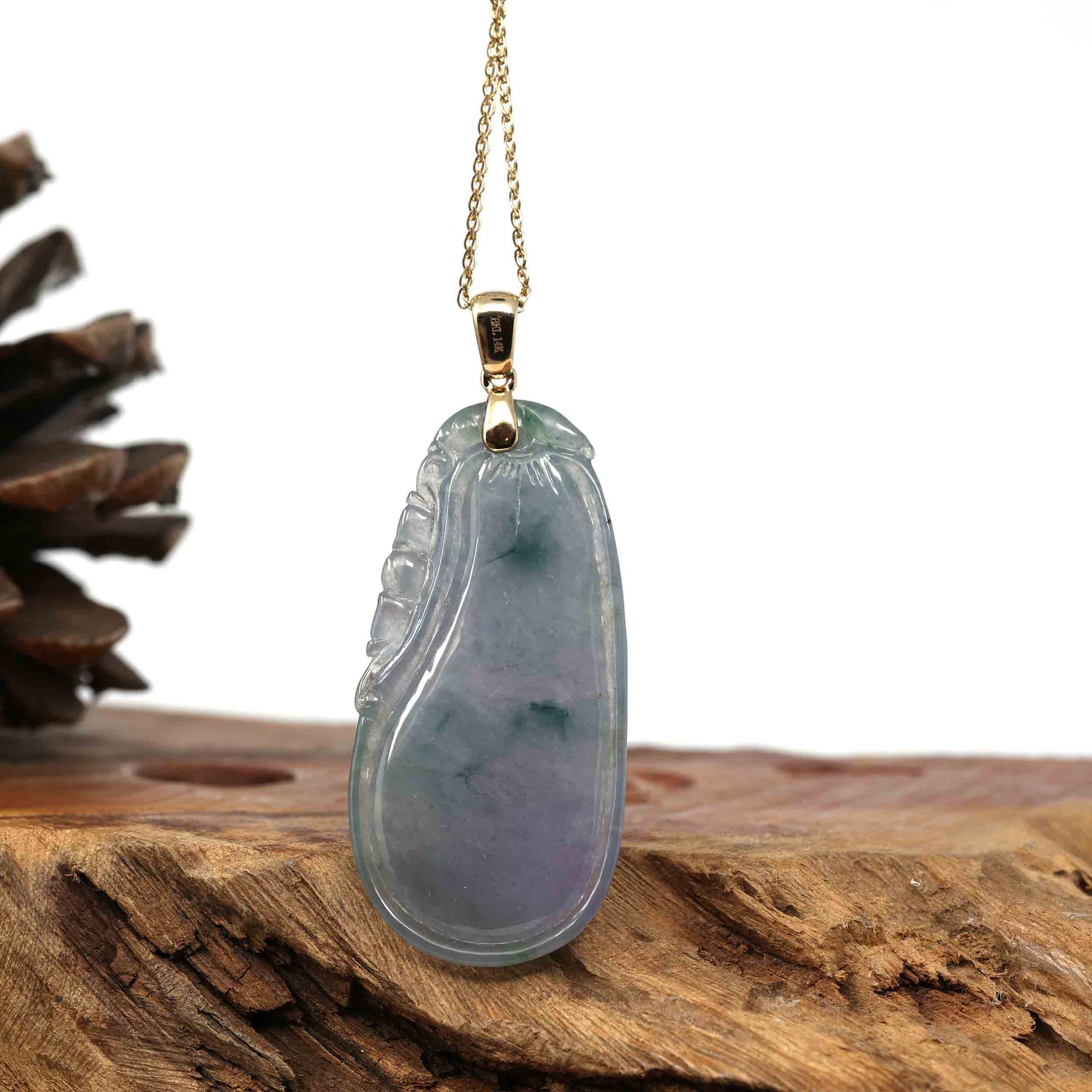 Baikalla Jewelry Jade Pendant Copy of Natural Ice Lavender Jadeite Jade Shou Tao ( Longevity Peach ) Necklace With 14k Yellow Gold Bail