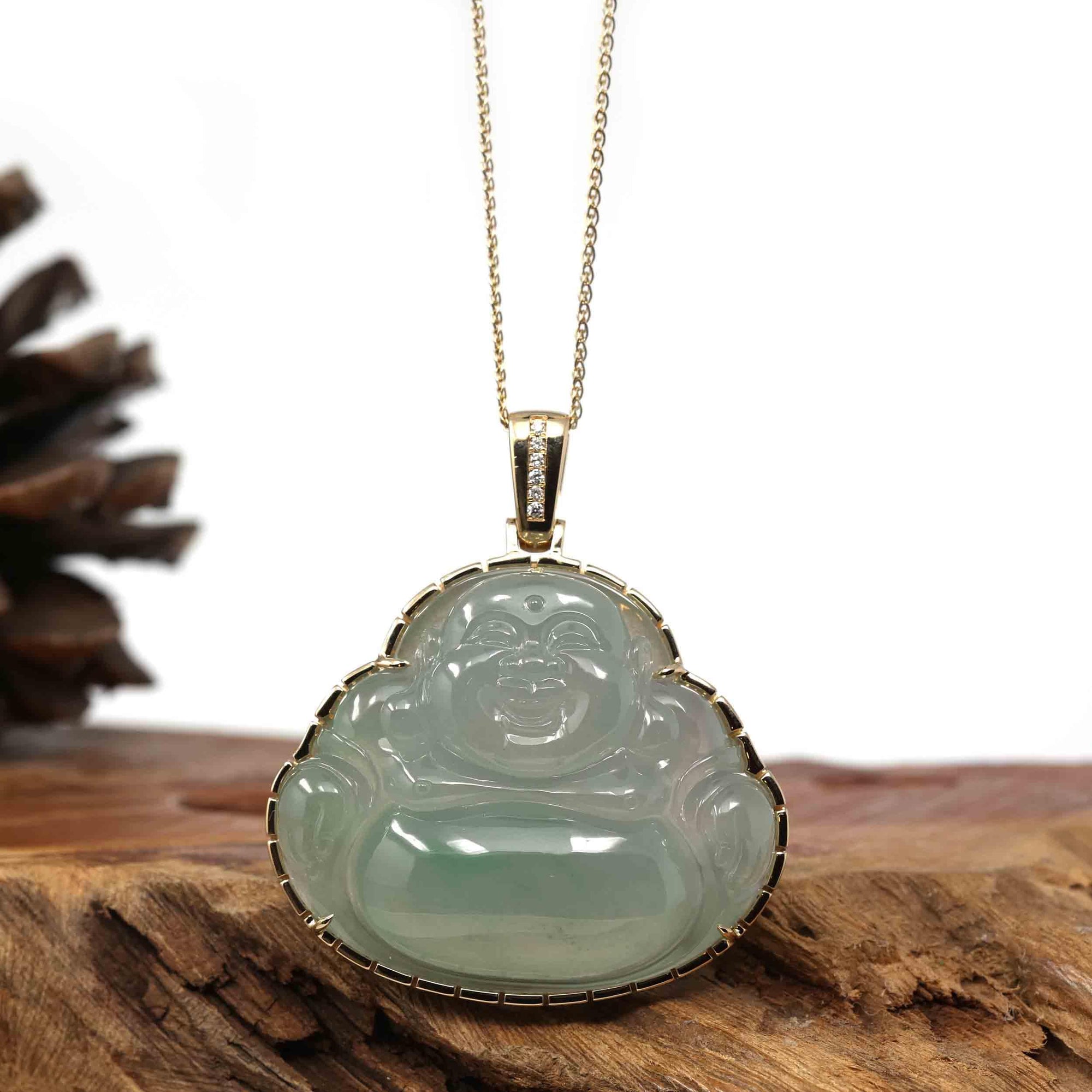 Baikalla Jewelry 18k Gold Jadeite Necklace Copy of Baikalla 18K Rose Gold Genuine Burmese Ice Jadeite Buddha Pendant with Diamonds