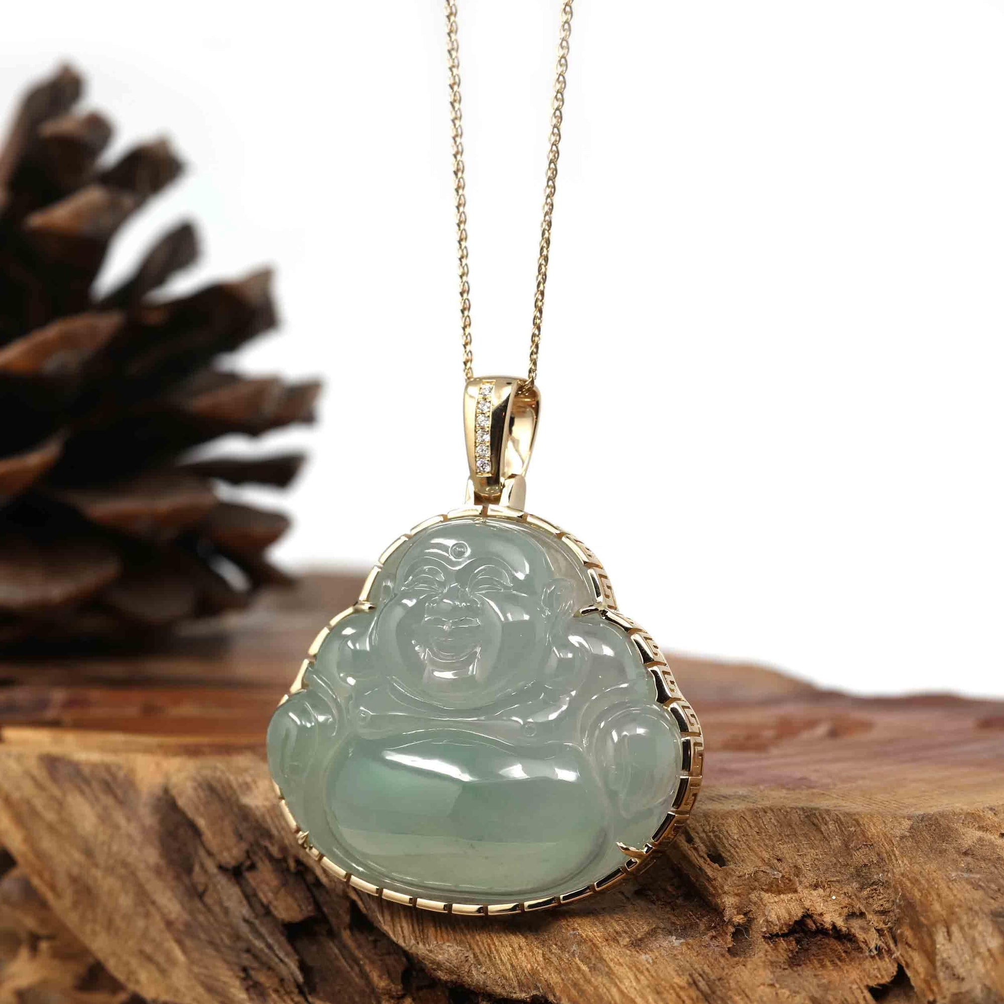 Baikalla Jewelry 18k Gold Jadeite Necklace Copy of Baikalla 18K Rose Gold Genuine Burmese Ice Jadeite Buddha Pendant with Diamonds