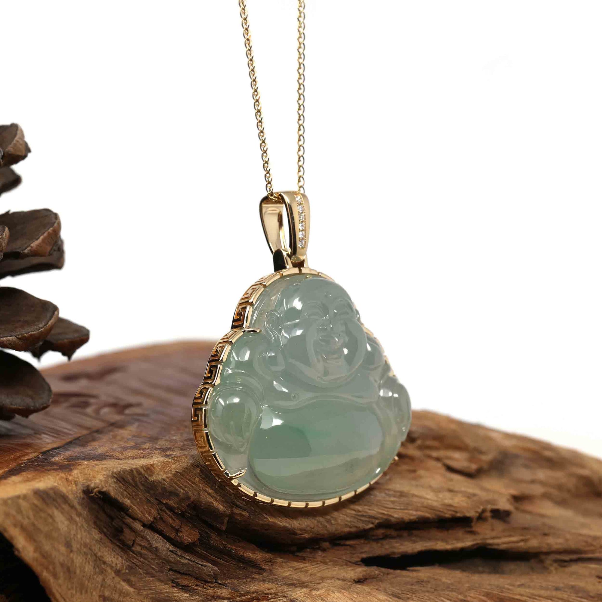 Baikalla Jewelry 18k Gold Jadeite Necklace Copy of Baikalla 18K Rose Gold Genuine Burmese Ice Jadeite Buddha Pendant with Diamonds