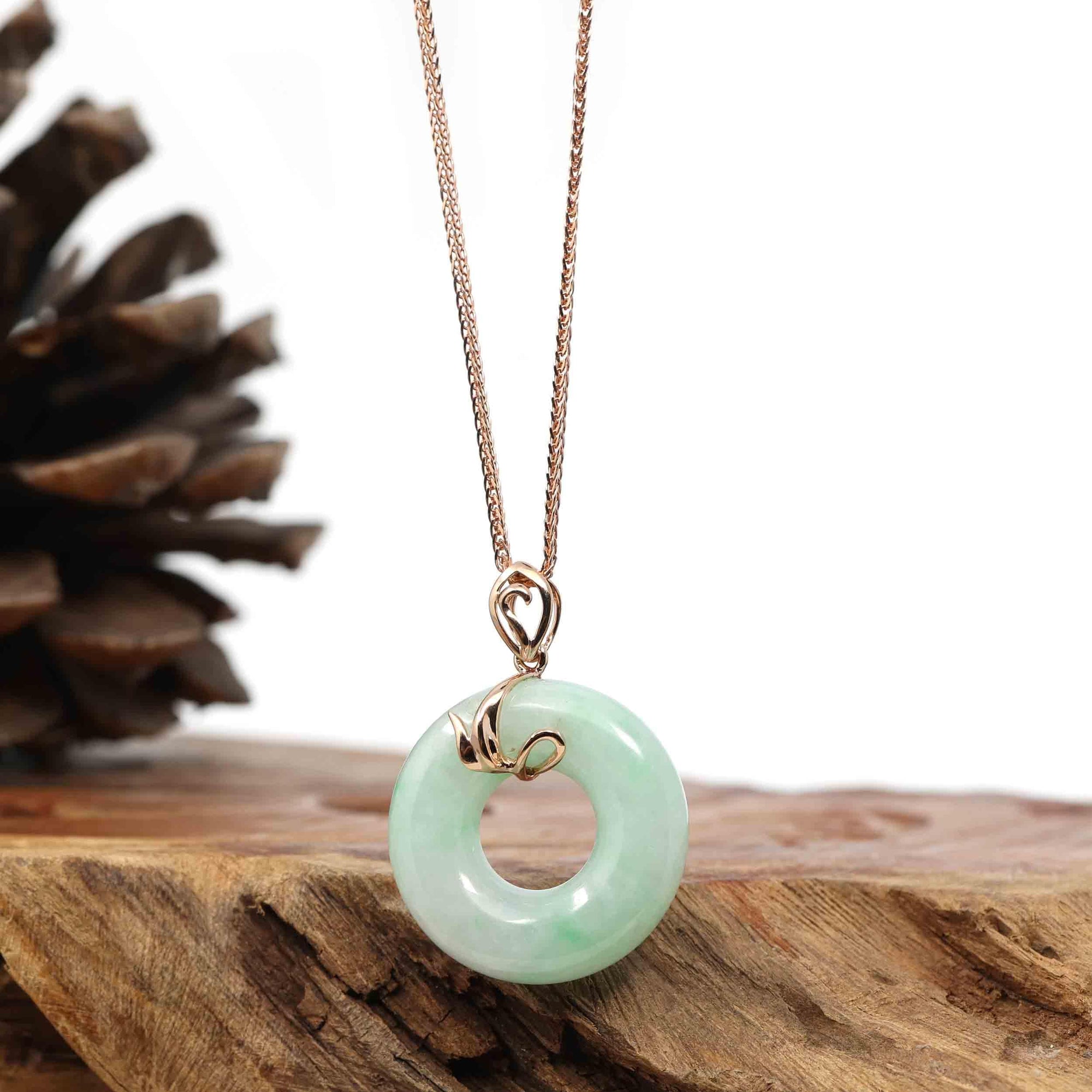 Baikalla Jewelry 18k Gold Jadeite Necklace Copy of Copy of Copy of 18k Rose Gold Genuine Burmese Jadeite Lucky Kou Kou Pendant Necklace With AA Ruby