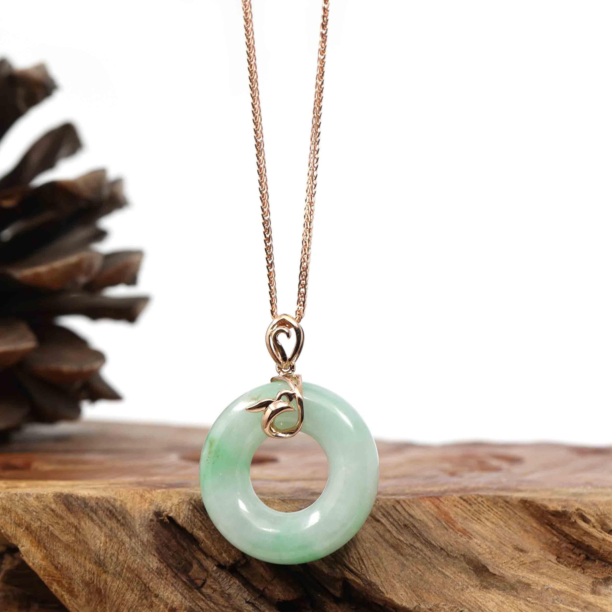 Baikalla Jewelry 18k Gold Jadeite Necklace Copy of Copy of 18k Rose Gold Genuine Burmese Jadeite Lucky Kou Kou Pendant Necklace With AA Ruby