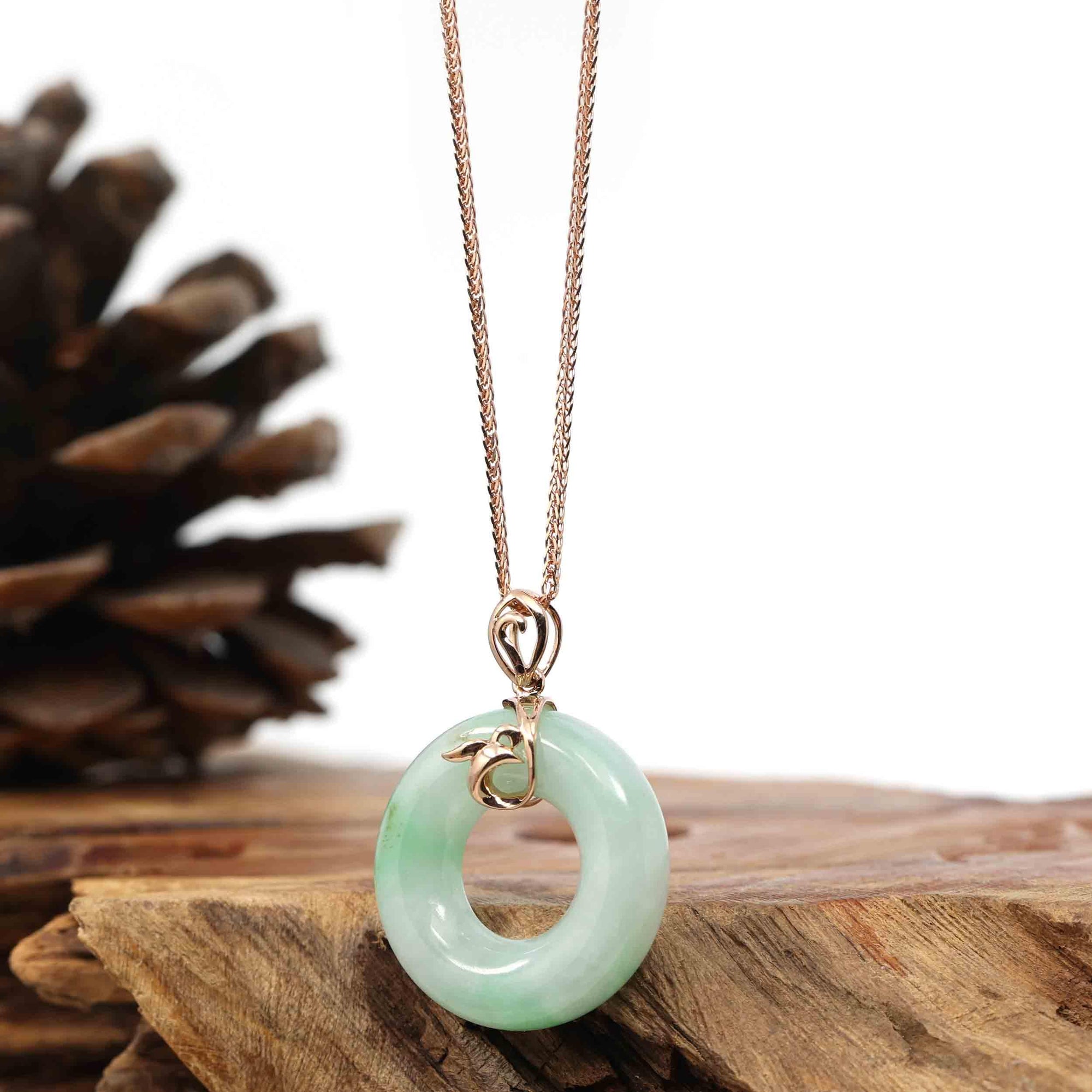 Baikalla Jewelry 18k Gold Jadeite Necklace Copy of Copy of 18k Rose Gold Genuine Burmese Jadeite Lucky Kou Kou Pendant Necklace With AA Ruby