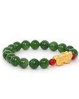 Baikalla Jewelry jade beads bracelet 24K Pure Yellow Gold PiXiu With Genuine Green Jade Round Beads Bracelet Bangle ( 9.5 mm )