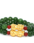 Baikalla Jewelry jade beads bracelet 24K Pure Yellow Gold PiXiu With Genuine Green Jade Round Beads Bracelet Bangle ( 9.5 mm )