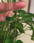 18K Rose Gold Genuine Jadeite Jade Prayer Wheel Flower Pendant with Diamonds