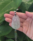 Genuine Green & Light Lavender "Buddha's Palm" Jadeite Jade Good Luck Pendant Necklace With Real Jadeite Bead Necklace