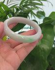 Baikalla Genuine White & Green Burmese Jadeite Jade Bangle Bracelet (62.43mm) 