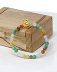 Baikalla Jewelry 24k Gold Jadeite Beads Bracelet XS 6 Inches Genuine High-quality Jade Jadeite Bracelet Bangle with 24k Yellow Gold Snail Charm Colorful  