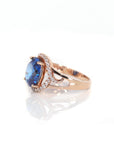 Baikalla Jewelry Gold Sapphire Ring 18k Rose Gold Lab-Created Blue Sapphire Ring With CZ