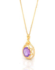 Baikalla Jewelry Gemstone Pendant Necklace 24K Yellow Gold Genuine AA Royal Amethyst Pendant Necklace With CZ