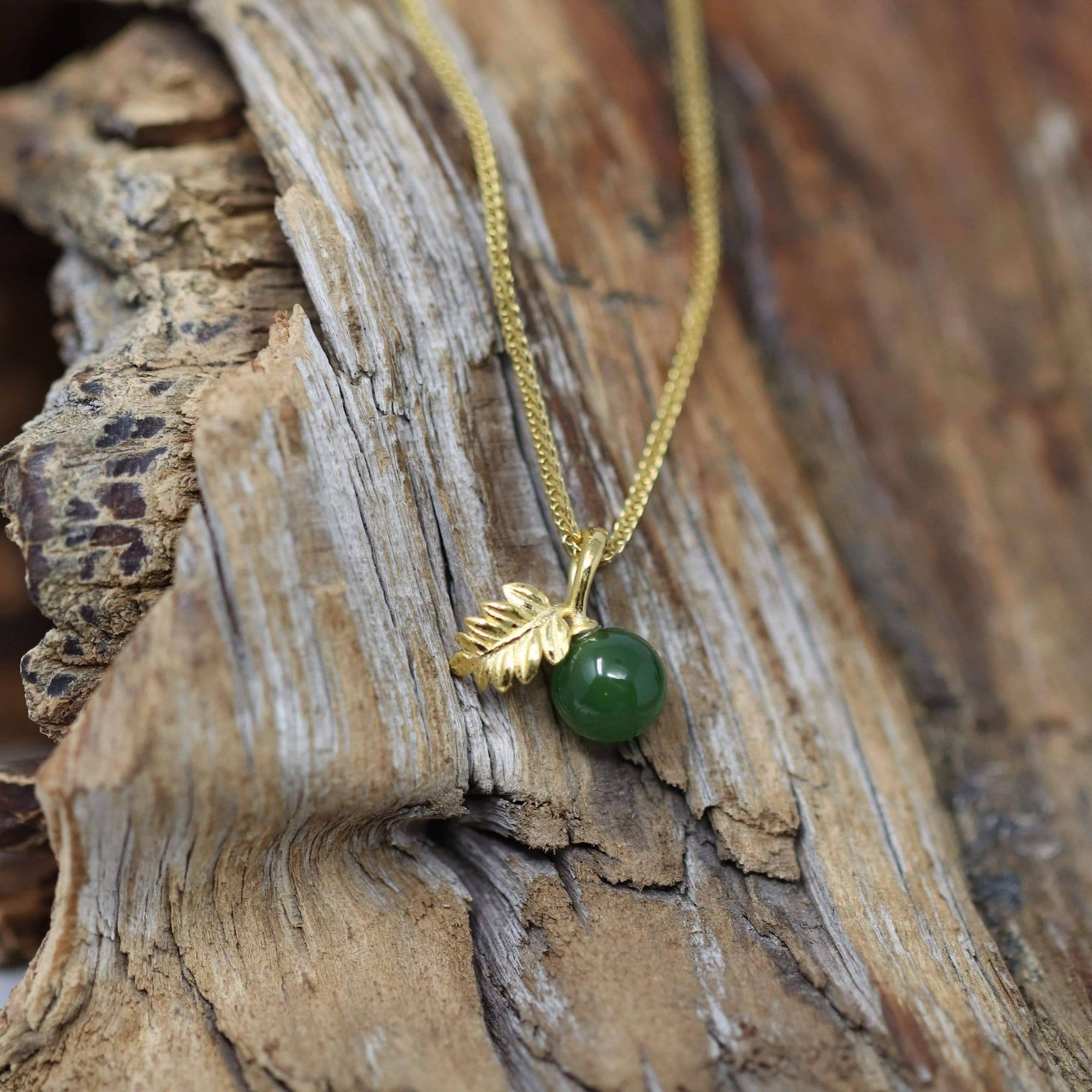 Baikalla Jewelry Gold Jade Necklace 24k Yellow Gold Genuine Green Jade Bead With Leaf Pendant Necklace