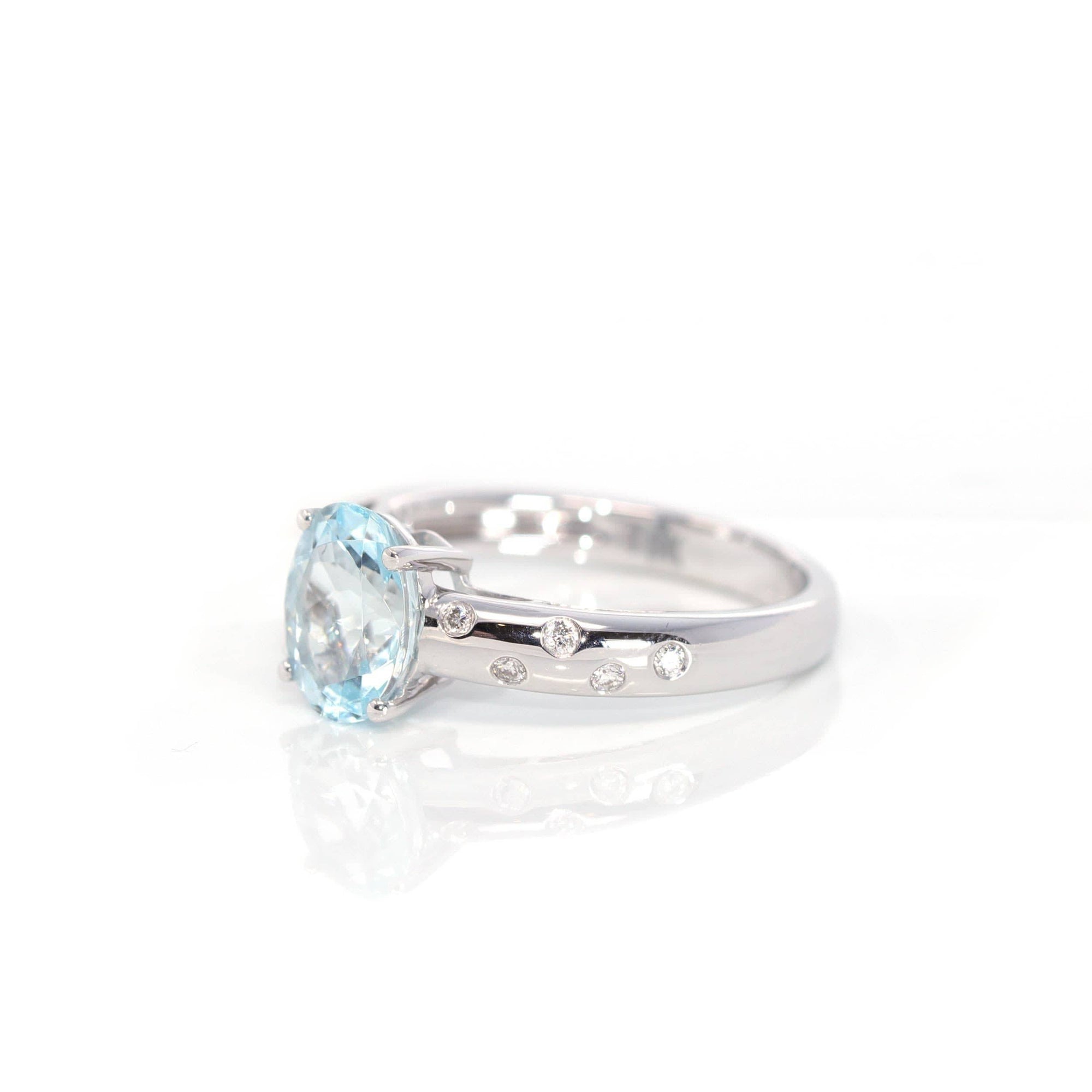 Baikalla Jewelry Gold Aquamarine Ring 14k White Gold Natural Oval Aquamarine Diamond Anniversary Ring