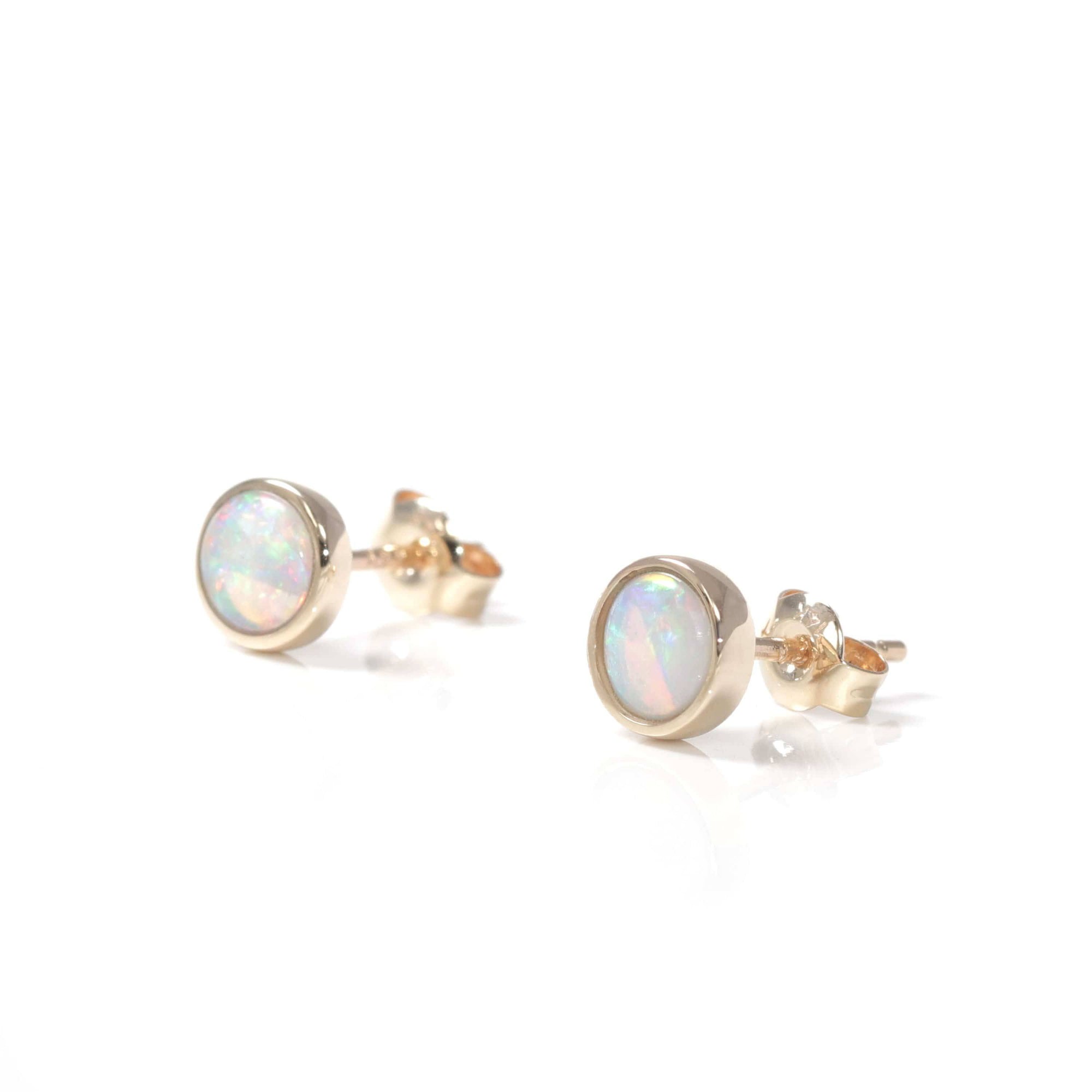 Baikalla Jewelry Gold Opal Earrings Baikalla™ 14k White Gold Natural Australian Light Opal Bezel Set Earrings