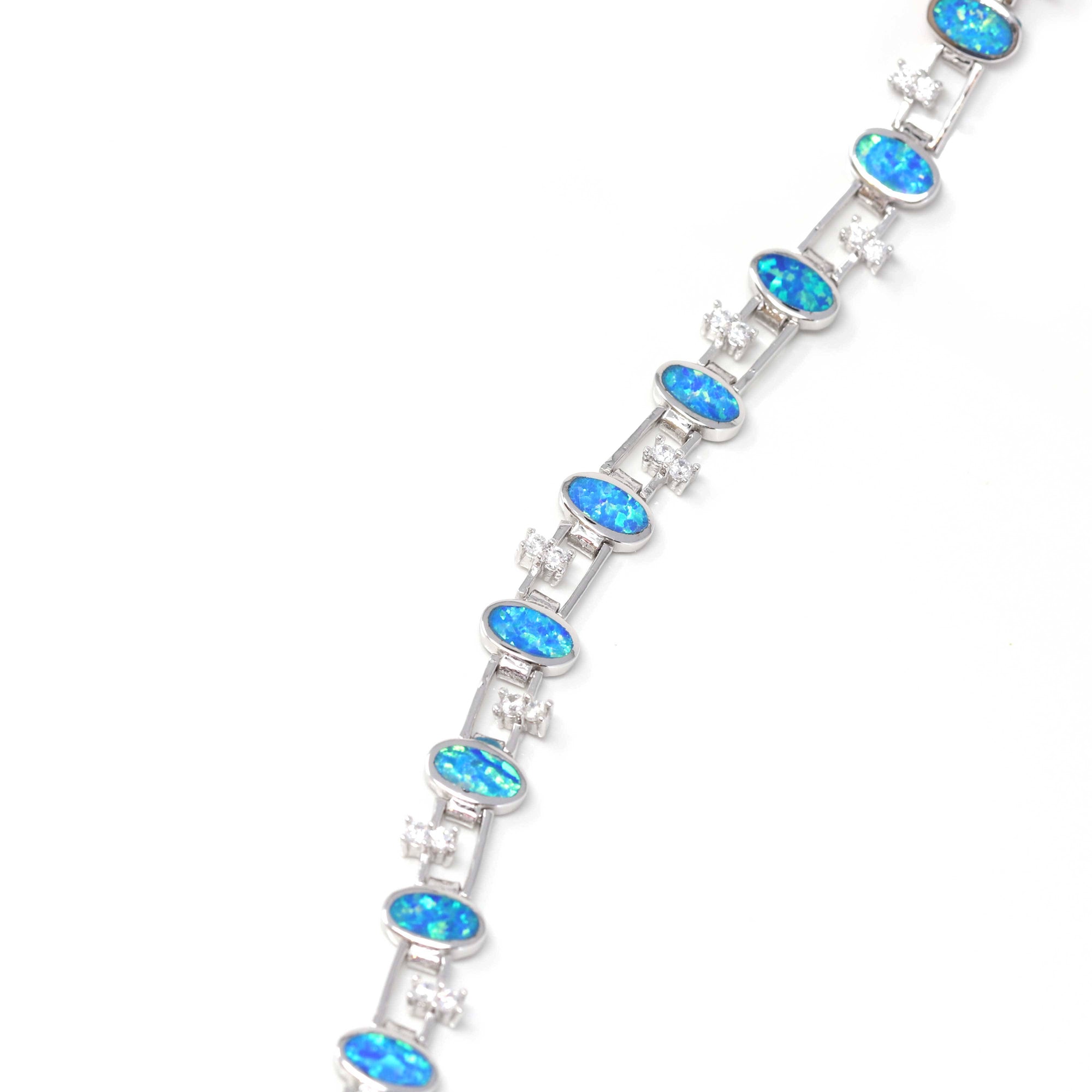 Baikalla Jewelry Silver Gemstone Bracelet Baikalla™ Sterling Silver Lab-Created Classic Oval Opal Cute Bracelet With CZ