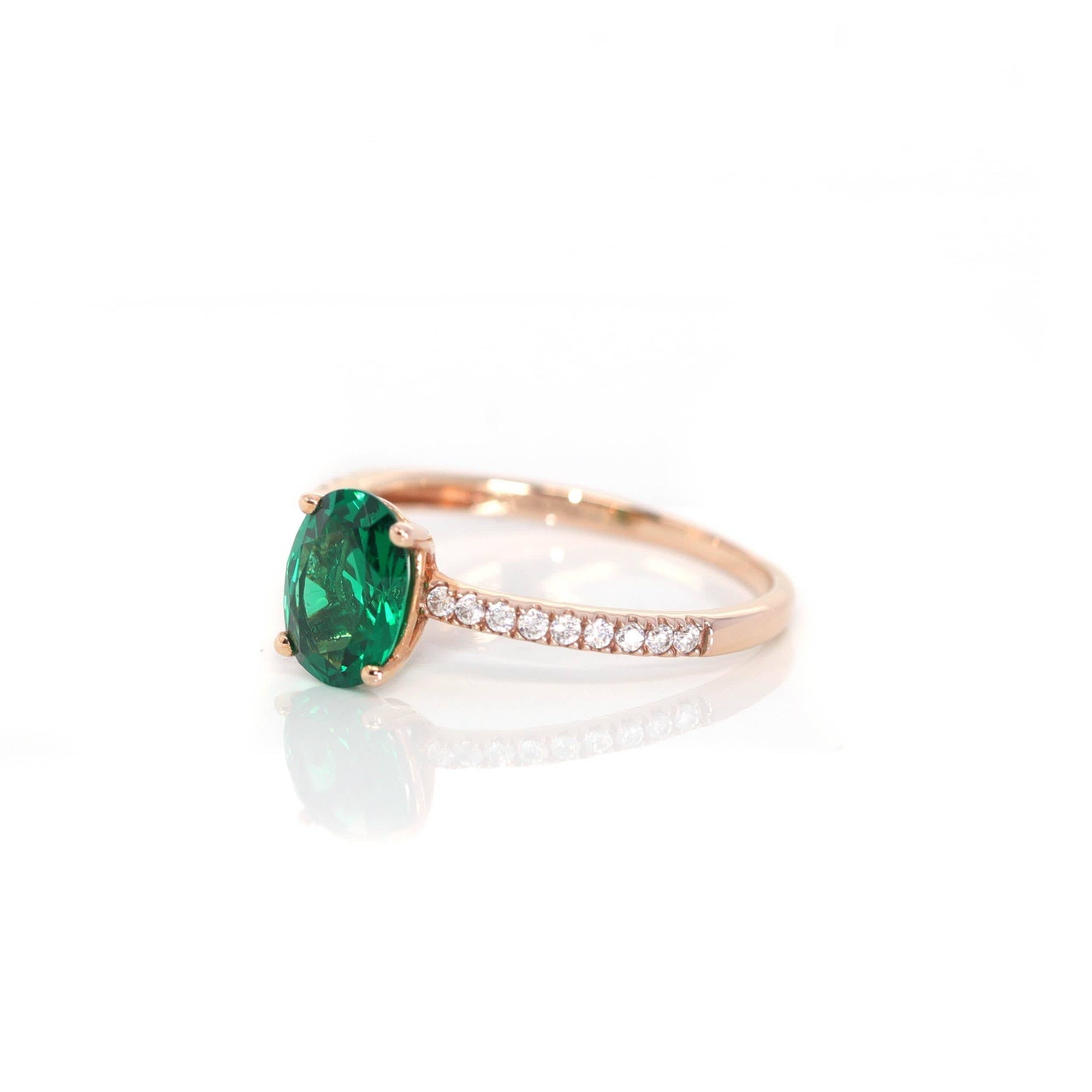 Baikalla Jewelry Gold Sapphire Ring 18k Rose Gold Lab-Created Emerald Ring With CZ