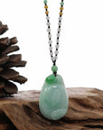 Baikalla Jewelry Jade Pendant Necklace Genuine Green Jadeite Jade Good Luck Ruyi Pendant Necklace With Real Jadeite Bead Necklace