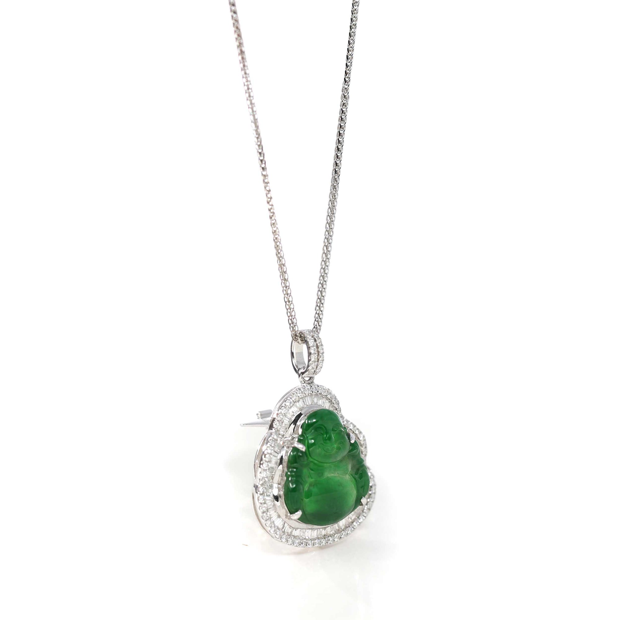 Baikalla Jewelry 18k Gold Jadeite Necklace 18K White Gold High-End Imperial Jadeite Jade Buddha Necklace with Diamonds