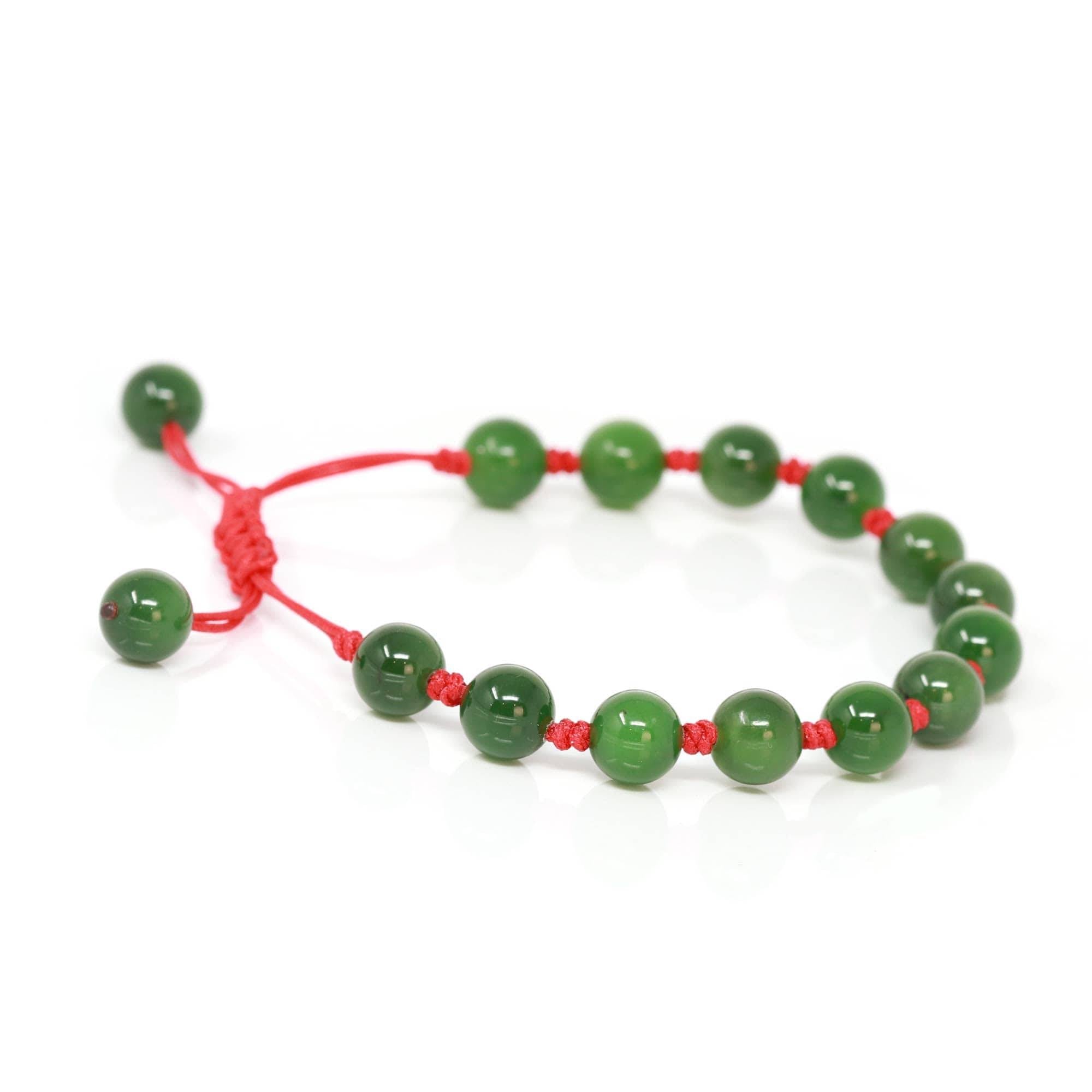 Baikalla Baikalla Natural Nephrite Jade Bead Bracelet With Red String