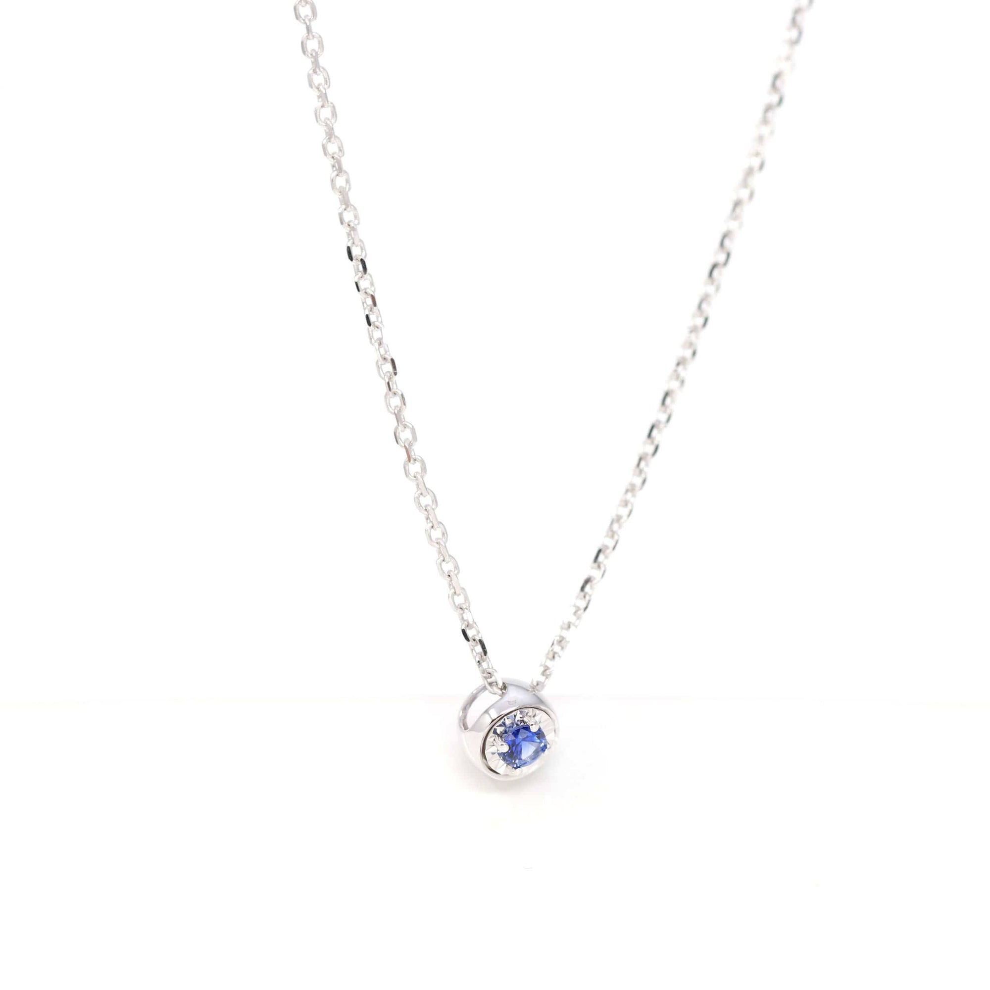 Baikalla Jewelry Gemstone Pendant Necklace Baikalla™ 14k White Gold Sapphire Round 4 Prong Set Necklace With Diamond-Cut Halo