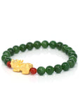 Baikalla Jewelry jade beads bracelet 24K Pure Yellow Gold PiXiu With Genuine Green Jade Round Beads Bracelet Bangle ( 8 mm )