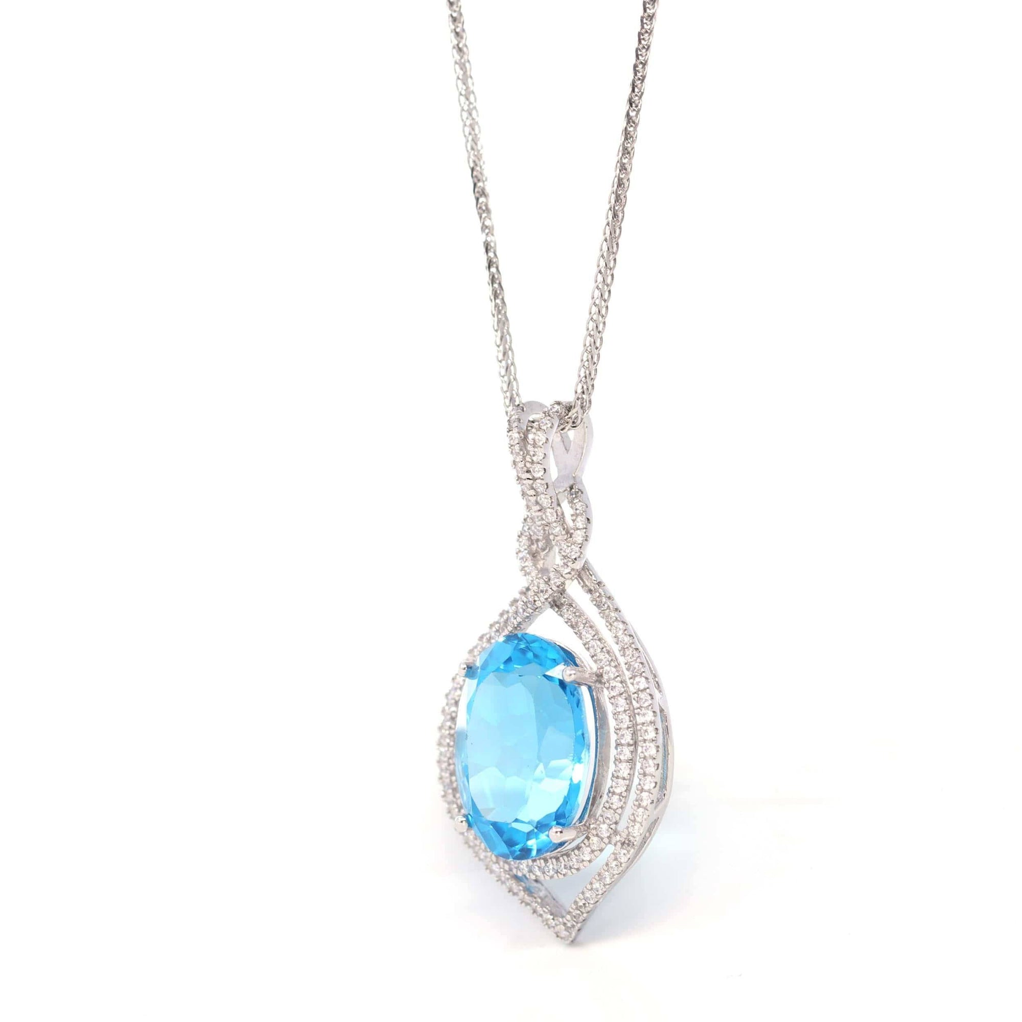 Baikalla Jewelry Silver Topaz Necklace Sterling Silver Natural Topaz Luxury Pendant Necklace With CZ