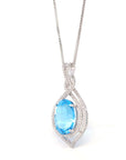 Baikalla Jewelry Silver Topaz Necklace Sterling Silver Natural Topaz Luxury Pendant Necklace With CZ