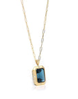 Baikalla Jewelry Gemstone Pendant Necklace 18k Yellow Gold Natural Navy Blue Topaz Emerald Necklace With Diamonds