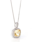 Baikalla Jewelry Silver Citrine Necklace Sterling Silver Natural Cushion Cut Citrine Necklace With CZ