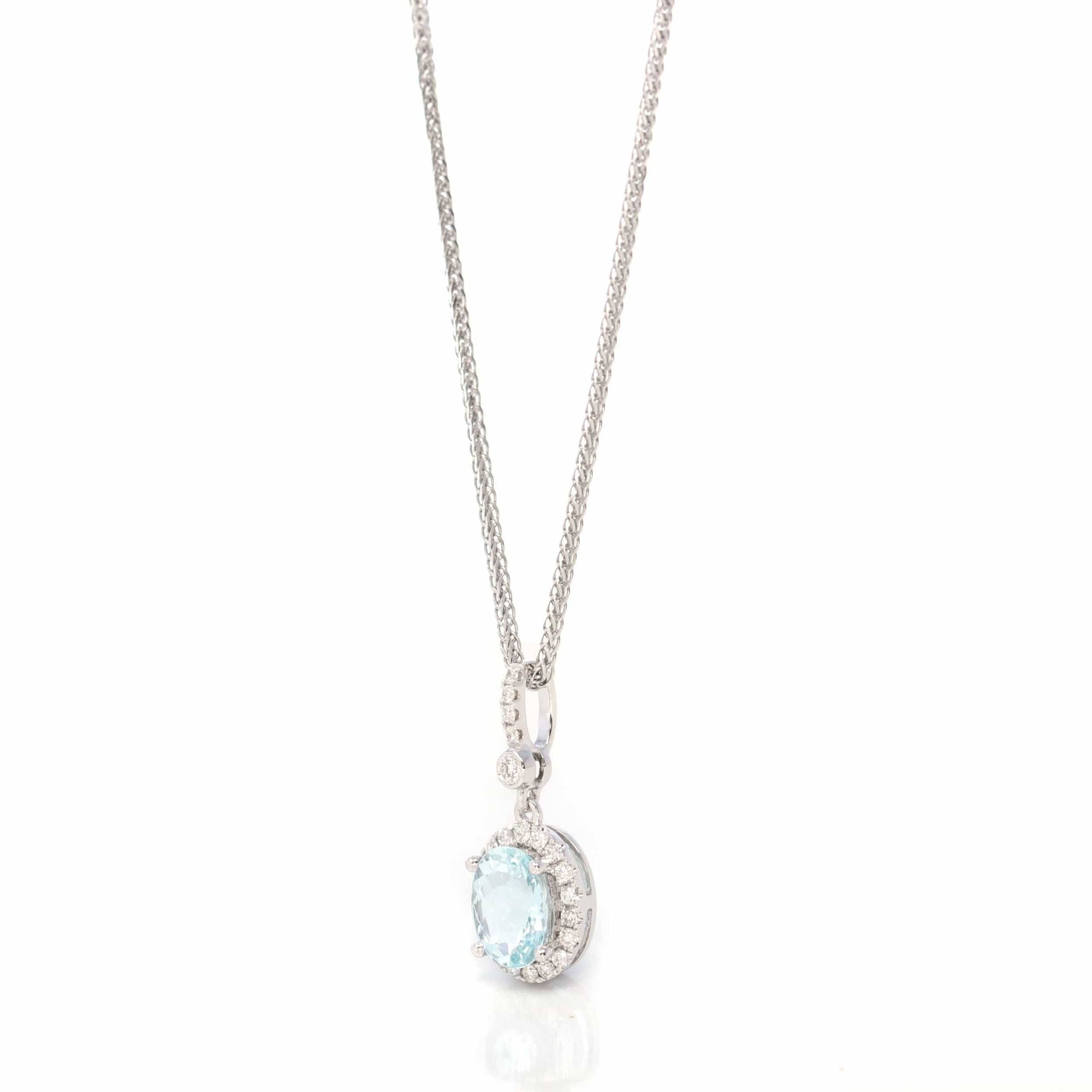 Baikalla Jewelry Gold Aquamarine Ring Pendant Only 14k White Gold Genuine Oval Aquamarine AA Pendant Necklace With Diamond