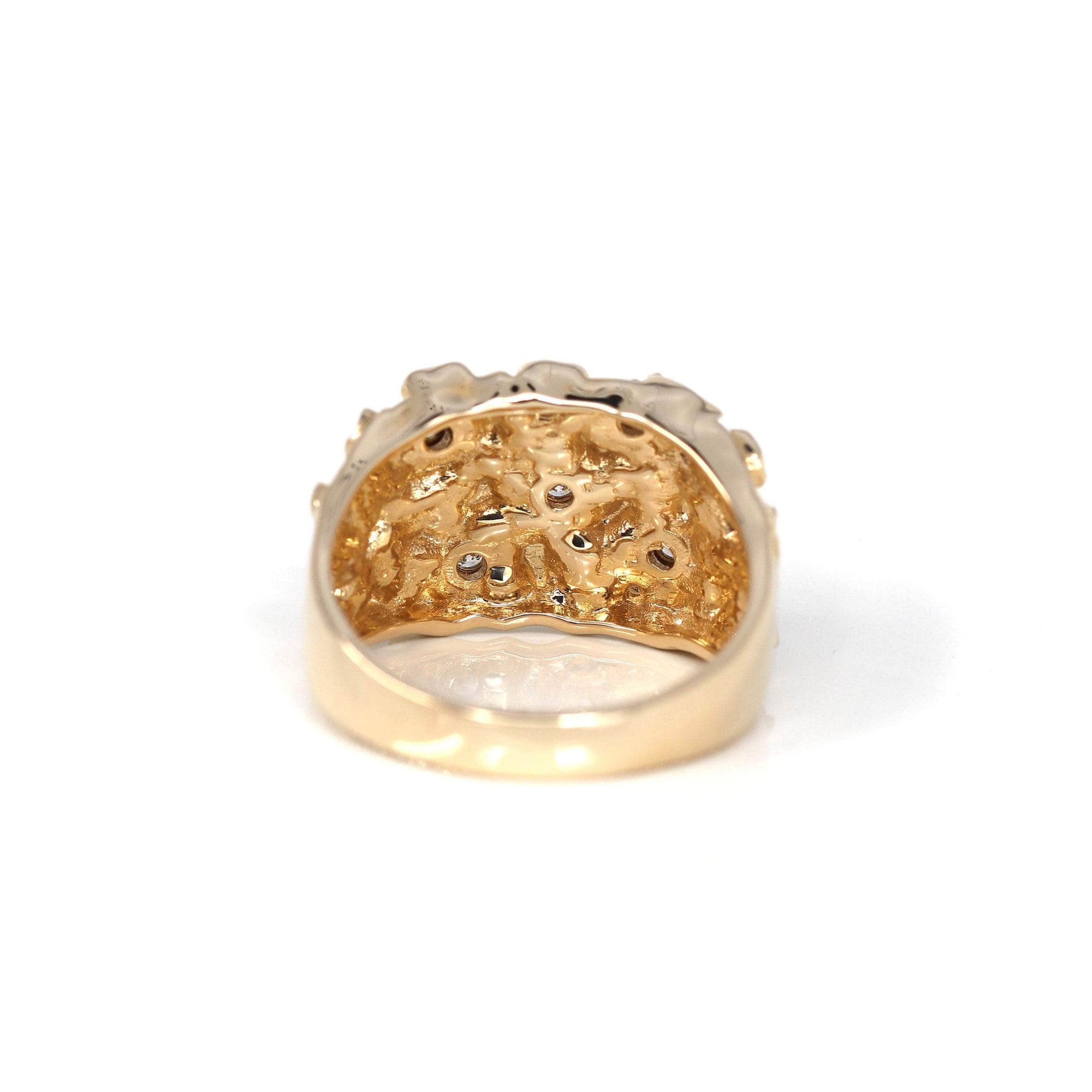 Baikalla Jewelry Gold Diamond Men&#39;s Ring 14k Solid Yellow Gold Nugget VS1 Diamond Men&#39;s Big Band Ring