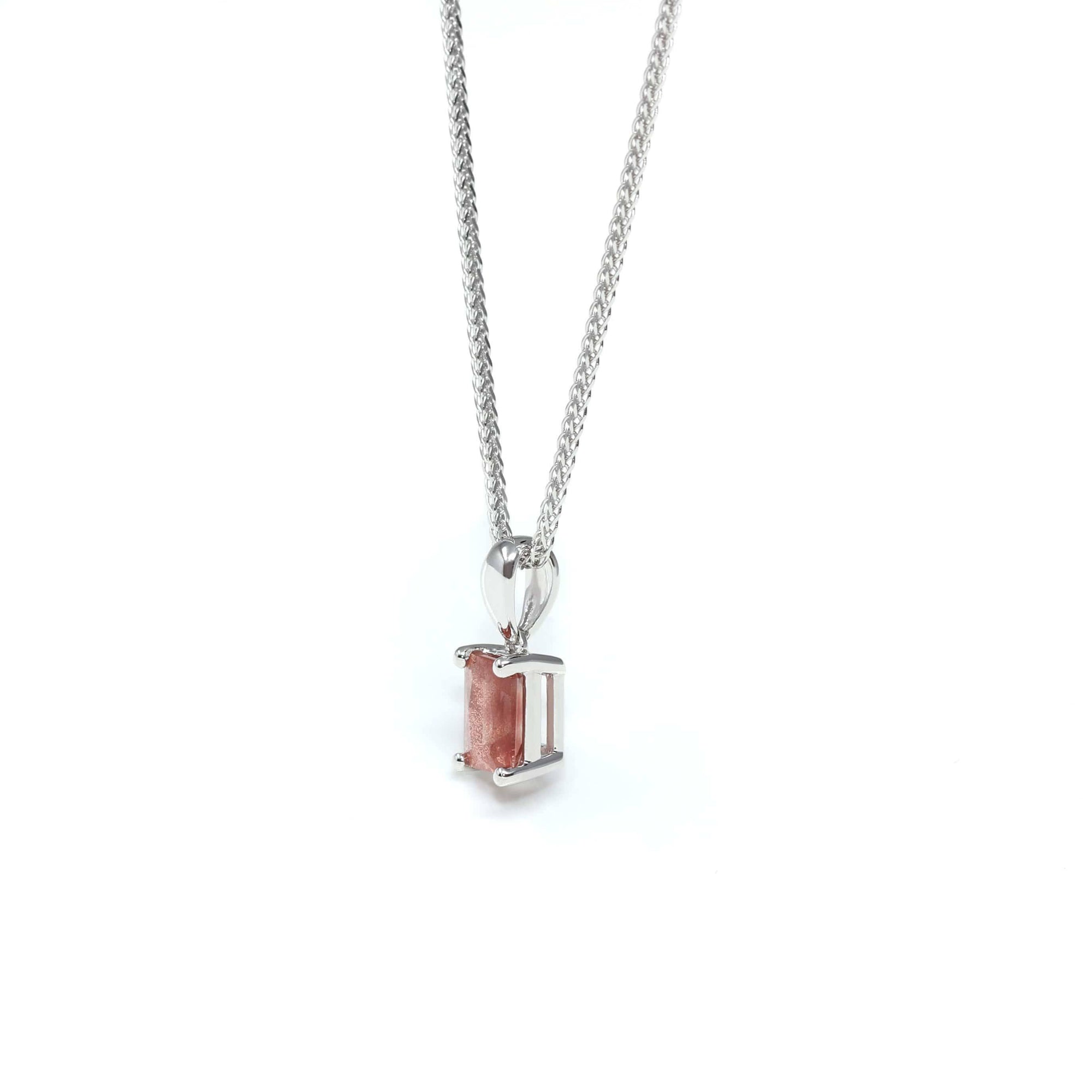 Baikalla Jewelry Silver Sunstone Necklace Sterling Silver Red Ponderosa Sunstone Necklace With Bezel Set white Sapphire