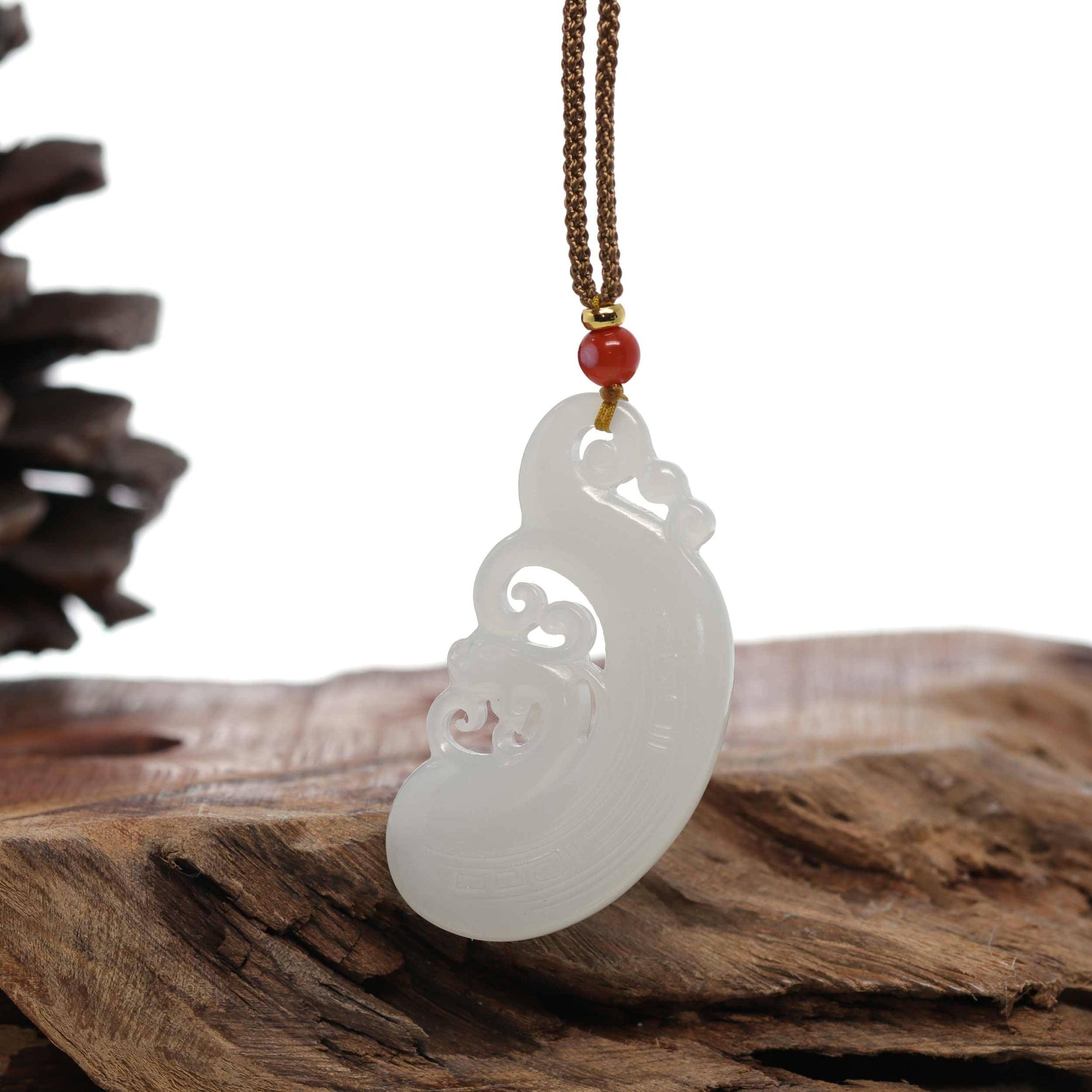 Baikalla Jewelry Jade Pendant Necklace Phoenix Baikalla™ "Classic Dragon & Phoenix" Genuine HeTian White Nephrite Jade LongFeng Pendant Necklace