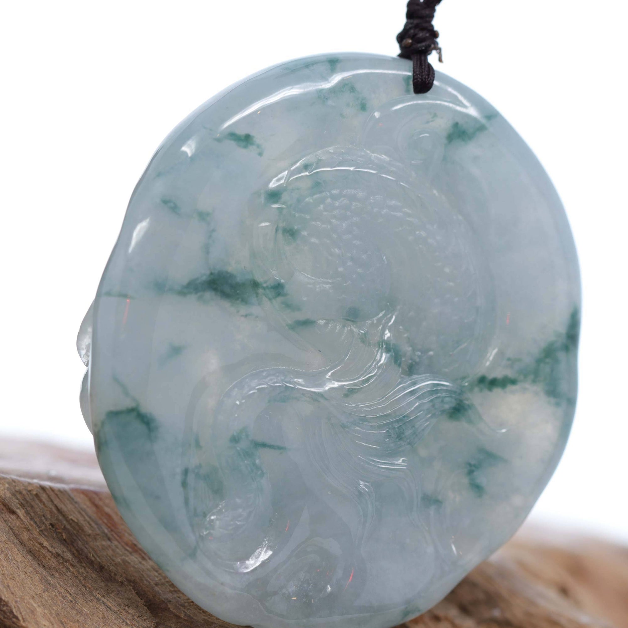 Baikalla Jewelry Jade Carving Necklace Baikalla™ &quot;Soring Dragon&quot; Natural Jadeite Jade Blue Green Pendant Necklace For Men, Collectibles.