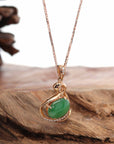 Baikalla Jewelry 18k Gold Jadeite Necklace 18K Rose Gold "Swan" Imperial Jadeite Jade Cabochon Necklace with Diamonds