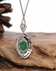 Baikalla Jewelry 18k Gold Jadeite Necklace 18K White Gold Oval Imperial Jadeite Jade Cabochon Necklace with Diamonds