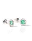 Baikalla Jewelry Gold Gemstone Earrings Baikalla™ 14k Classic White Gold Natural Emerald Earrings w/Diamond Halo