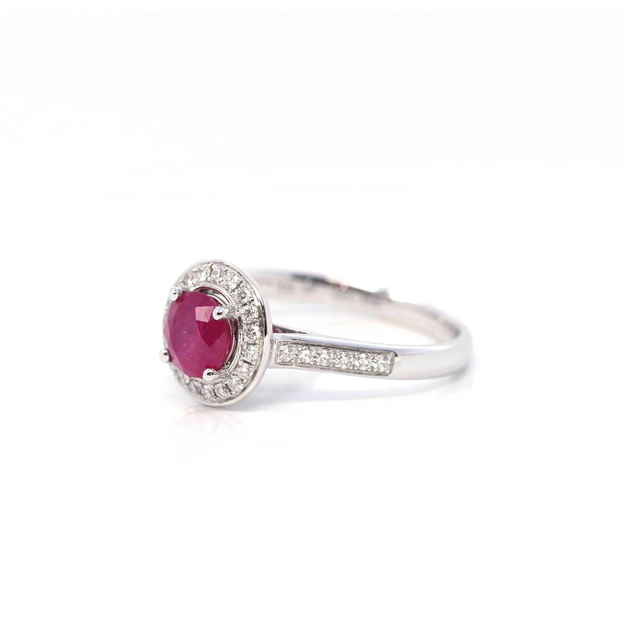 Baikalla Jewelry Gold Ruby Ring 18k White Gold Natural Round Pink Ruby Diamond Anniversary Ring