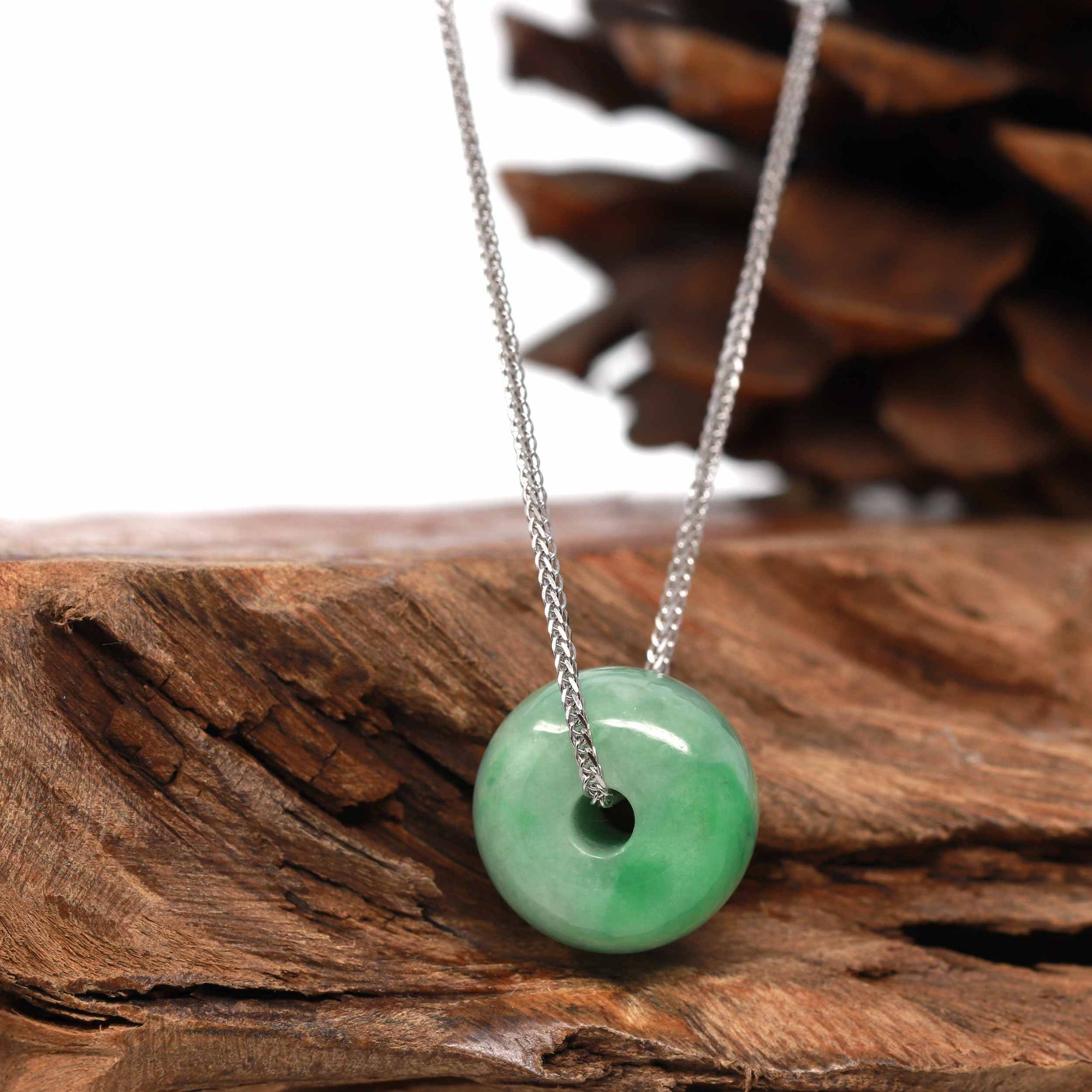 Baikalla Jewelry Jade Pendant Necklace Baikalla™ &quot;Good Luck Button&quot; Necklace Real Rich Green Jade Lucky KouKou Pendant Necklace